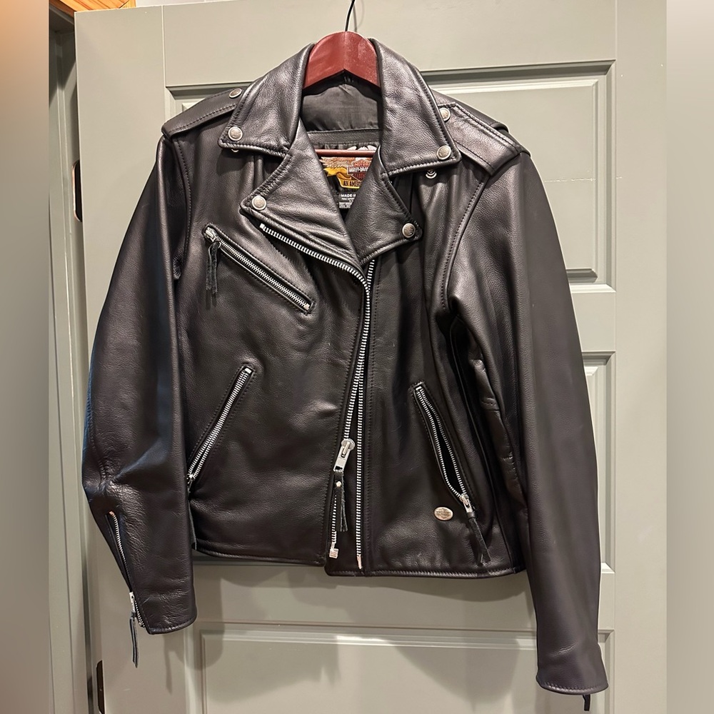 Harley Davidson women’s leather riding jacket.